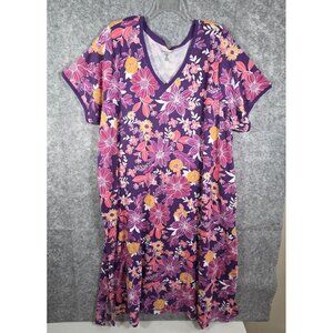 Dreams Co. Women's Short Sleeve Midi Dress Purple Floral Size 5X Petite